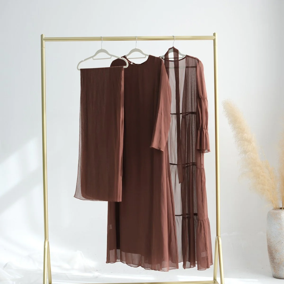 Elegant Chiffon Wrinkle Abaya | Three-Piece Set Modest Muslim Chiffon Abaya (MOA155) - Image 21