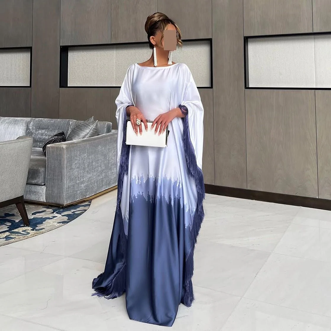 Elegant Ombre Gradient Abaya | Gradient Print Fringed Robe Dress Abaya (MA179) - Image 10