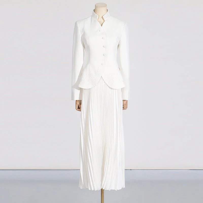 Embroidered Blazer & Pleated Skirt Set(MS214) - Image 13