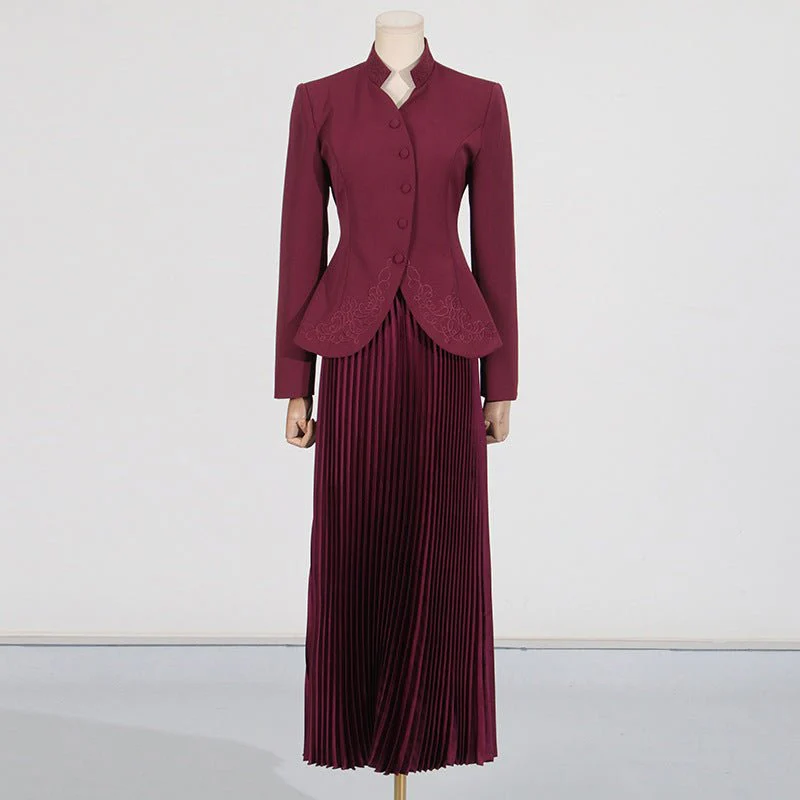 Embroidered Blazer & Pleated Skirt Set(MS214) - Image 4