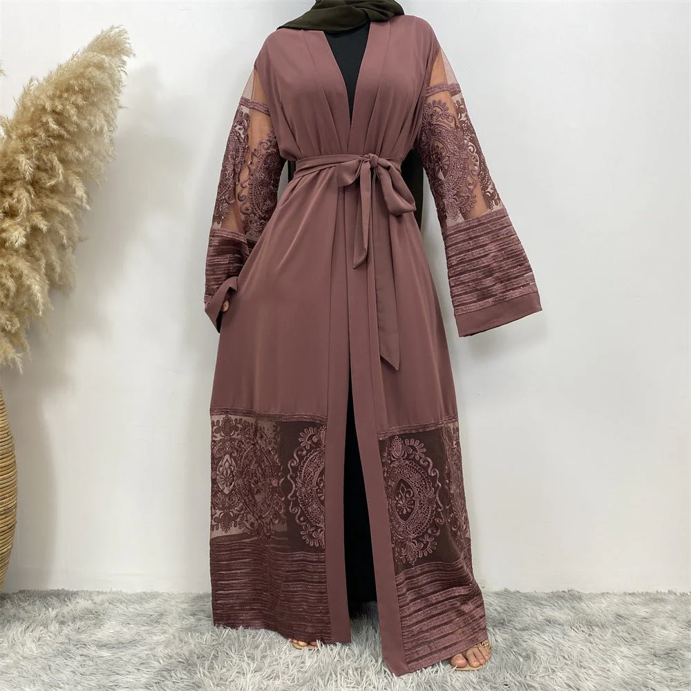Luxury Embroidered Mesh Cardigan Abaya Dress (MOA161) - Image 35