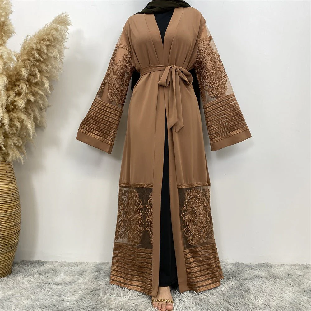 Luxury Embroidered Mesh Cardigan Abaya Dress (MOA161) - Image 4