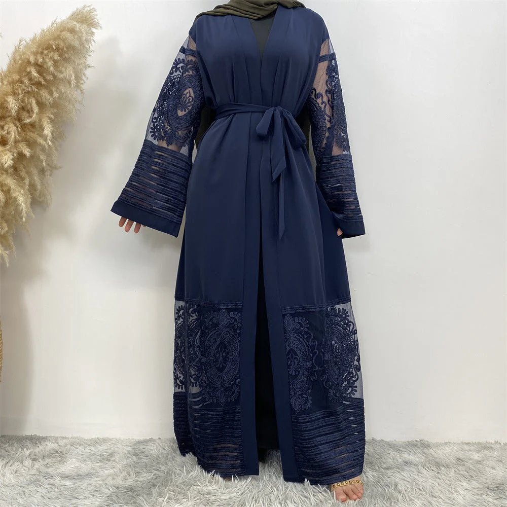 Luxury Embroidered Mesh Cardigan Abaya Dress (MOA161) - Image 5