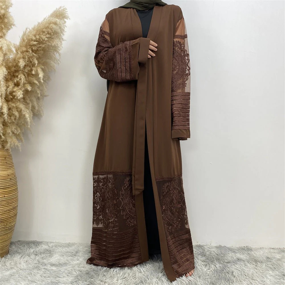 Luxury Embroidered Mesh Cardigan Abaya Dress (MOA161) - Image 6