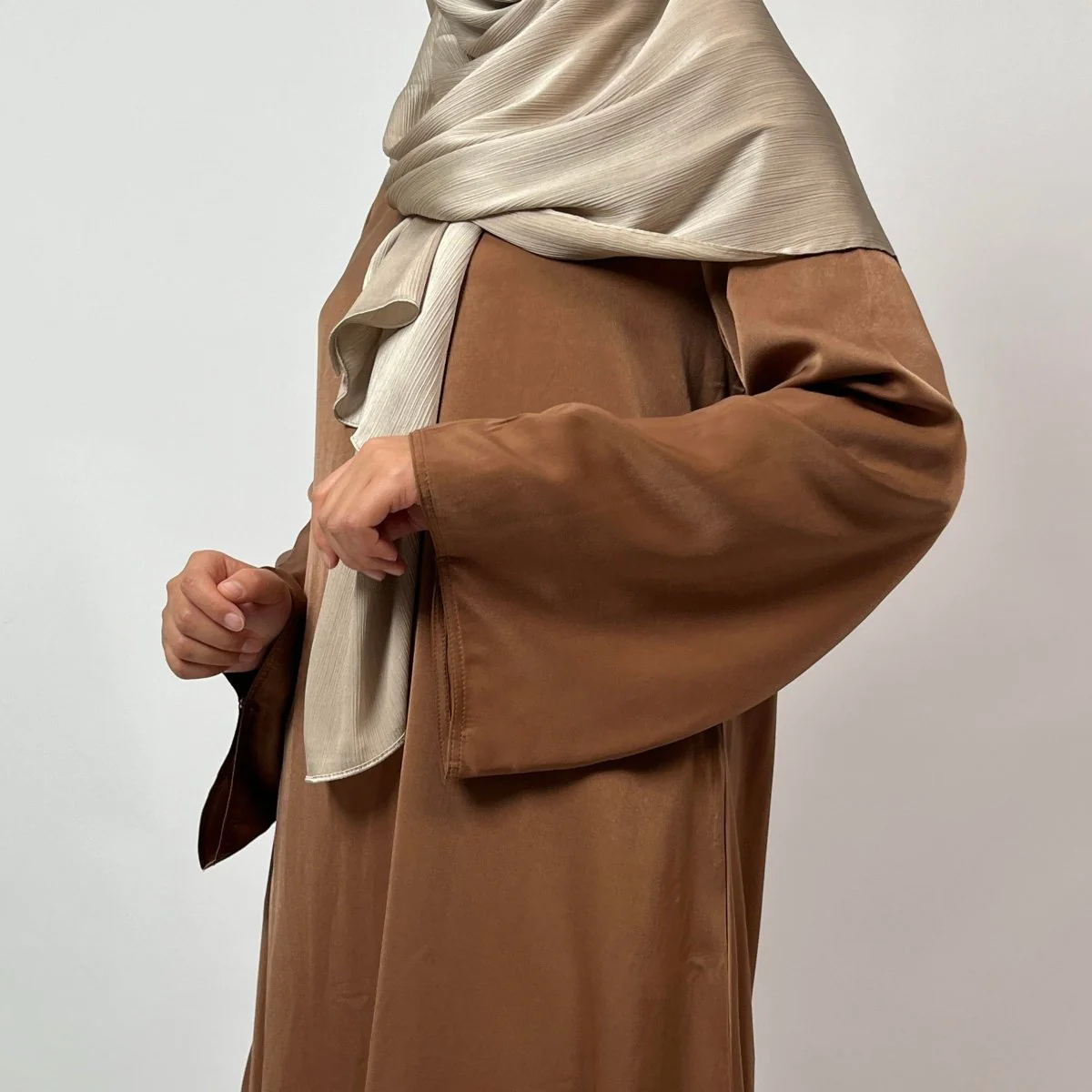 Satin Double Pocket Concealed Button Plain Abaya (MA030) - Image 10