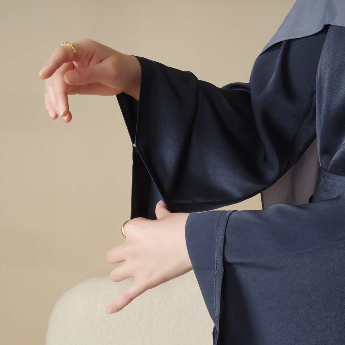 Satin Double Pocket Concealed Button Plain Abaya (MA030) - Image 14