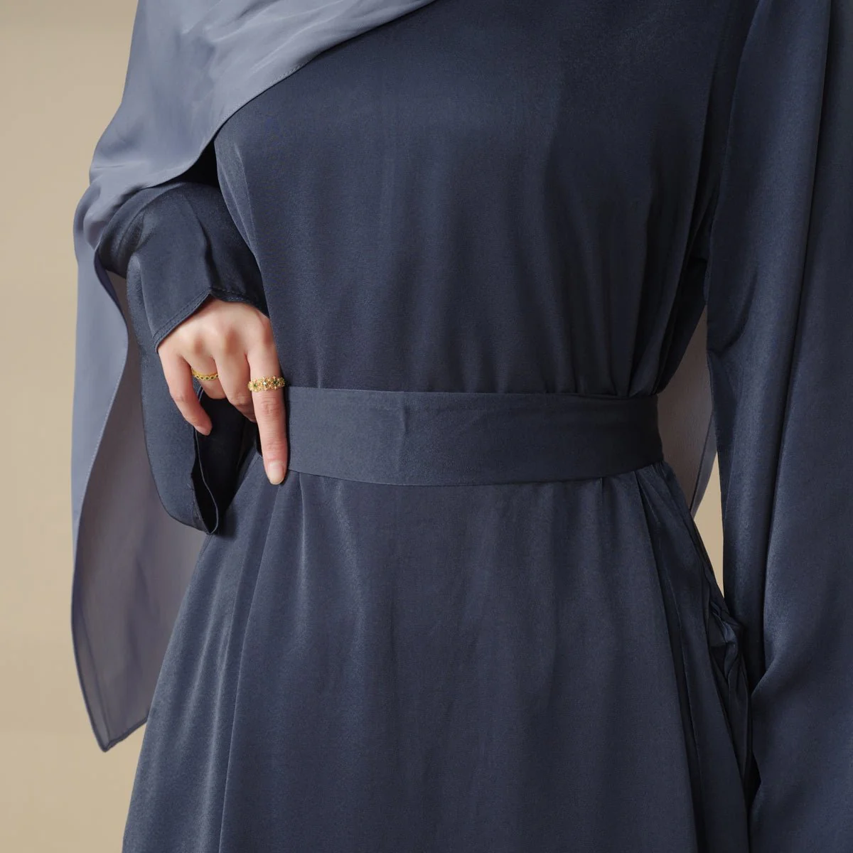 Satin Double Pocket Concealed Button Plain Abaya (MA030) - Image 15