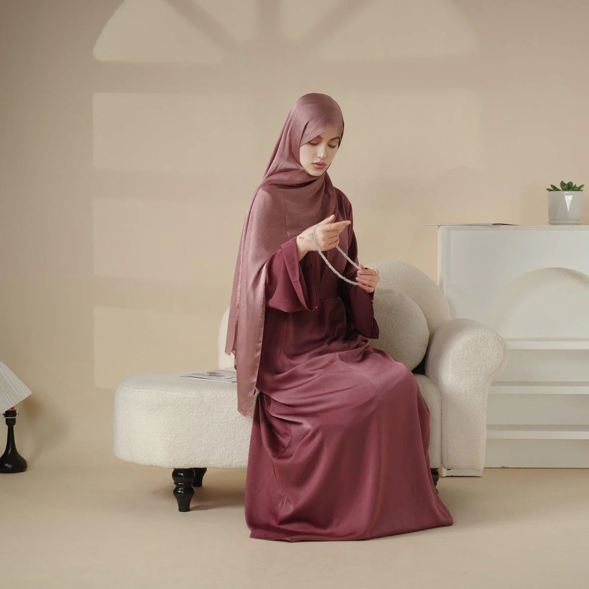 Satin Double Pocket Concealed Button Plain Abaya (MA030) - Image 7