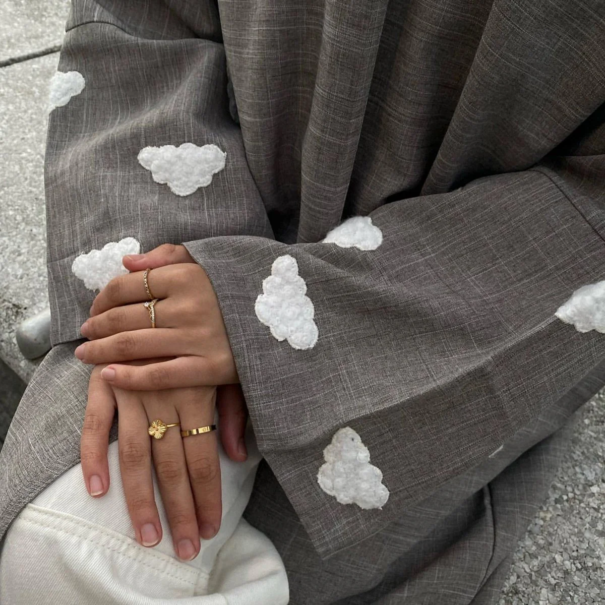 Stylish Cloud Embroidered Elegant Cardigan Abaya (MOA053) - Image 9