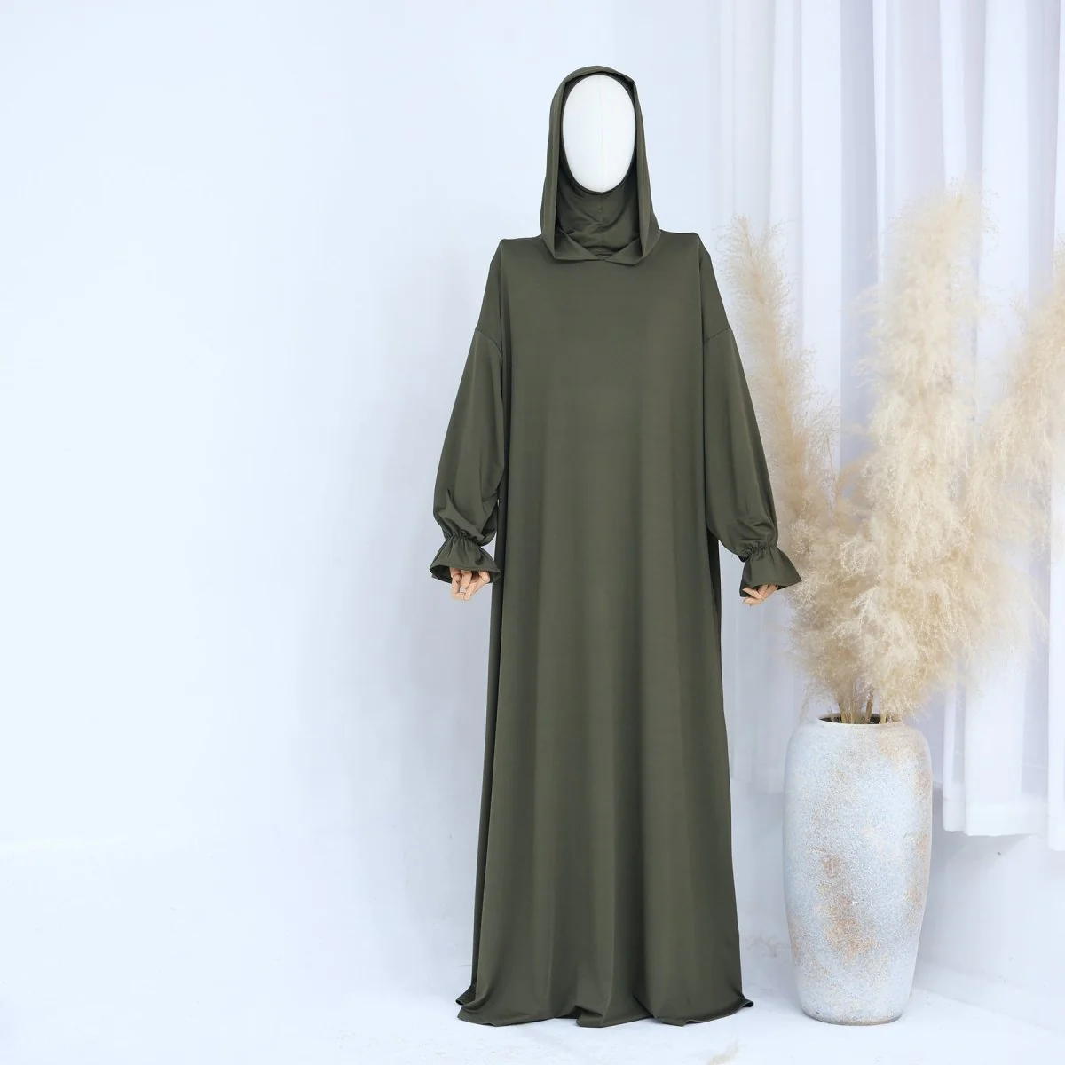 Modest Casual Hooded Abaya Collection | Tone Robes with Bubble Sleeves (MJ021) - Image 33