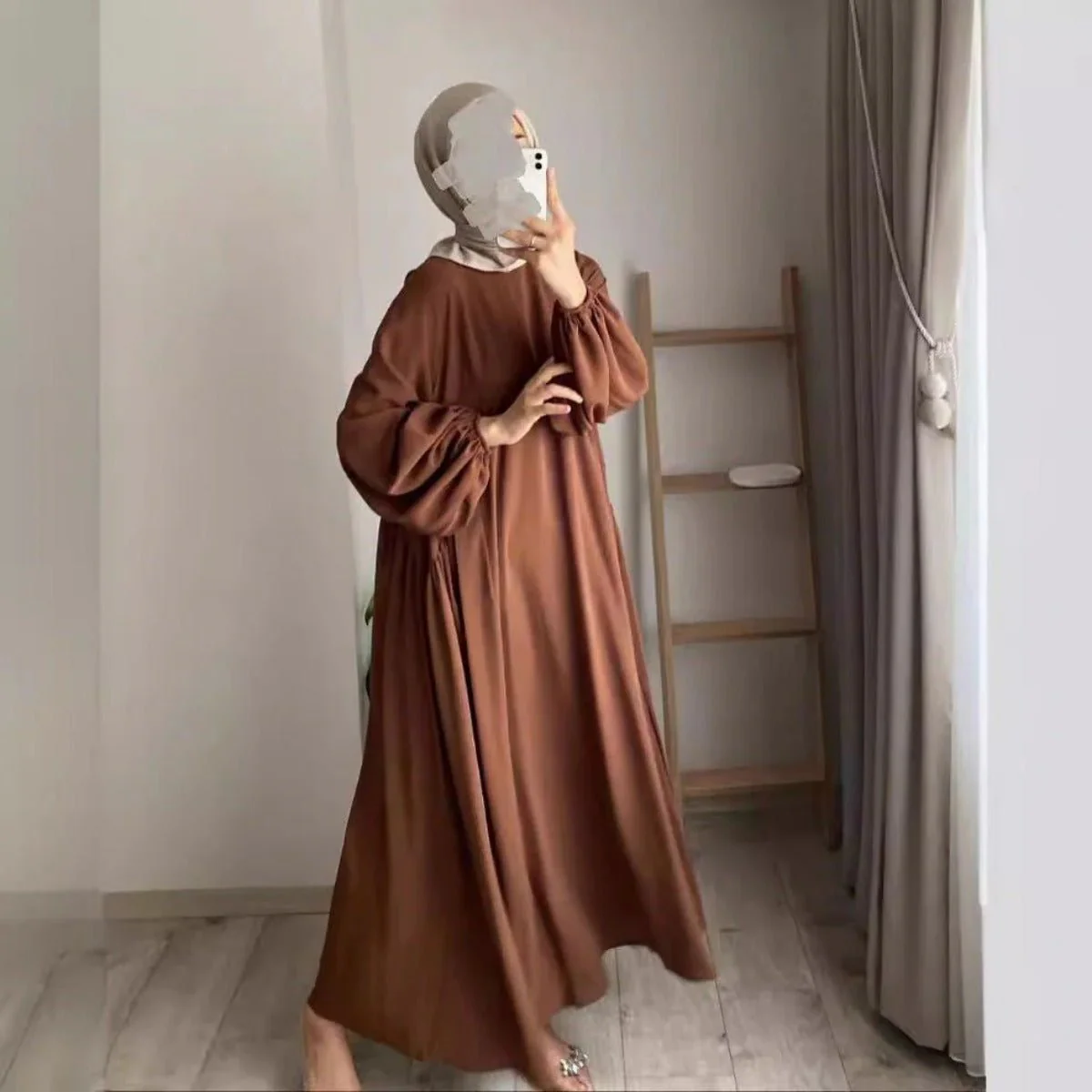 Modest Loose Fit Abaya with Lantern Sleeves | Ice Crepe Pullover Abaya (MA153) - Image 16