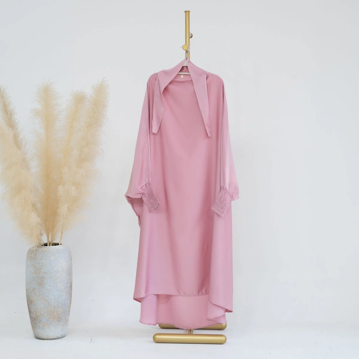 Satin Velvet Mother Daughter Matching Set | Full Circle Maxi Dress with Hijab & Batwing Sleeves(MJ022) - Image 16