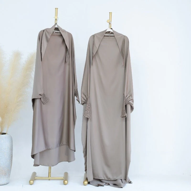 Satin Velvet Mother Daughter Matching Set | Full Circle Maxi Dress with Hijab & Batwing Sleeves(MJ022) - Image 4