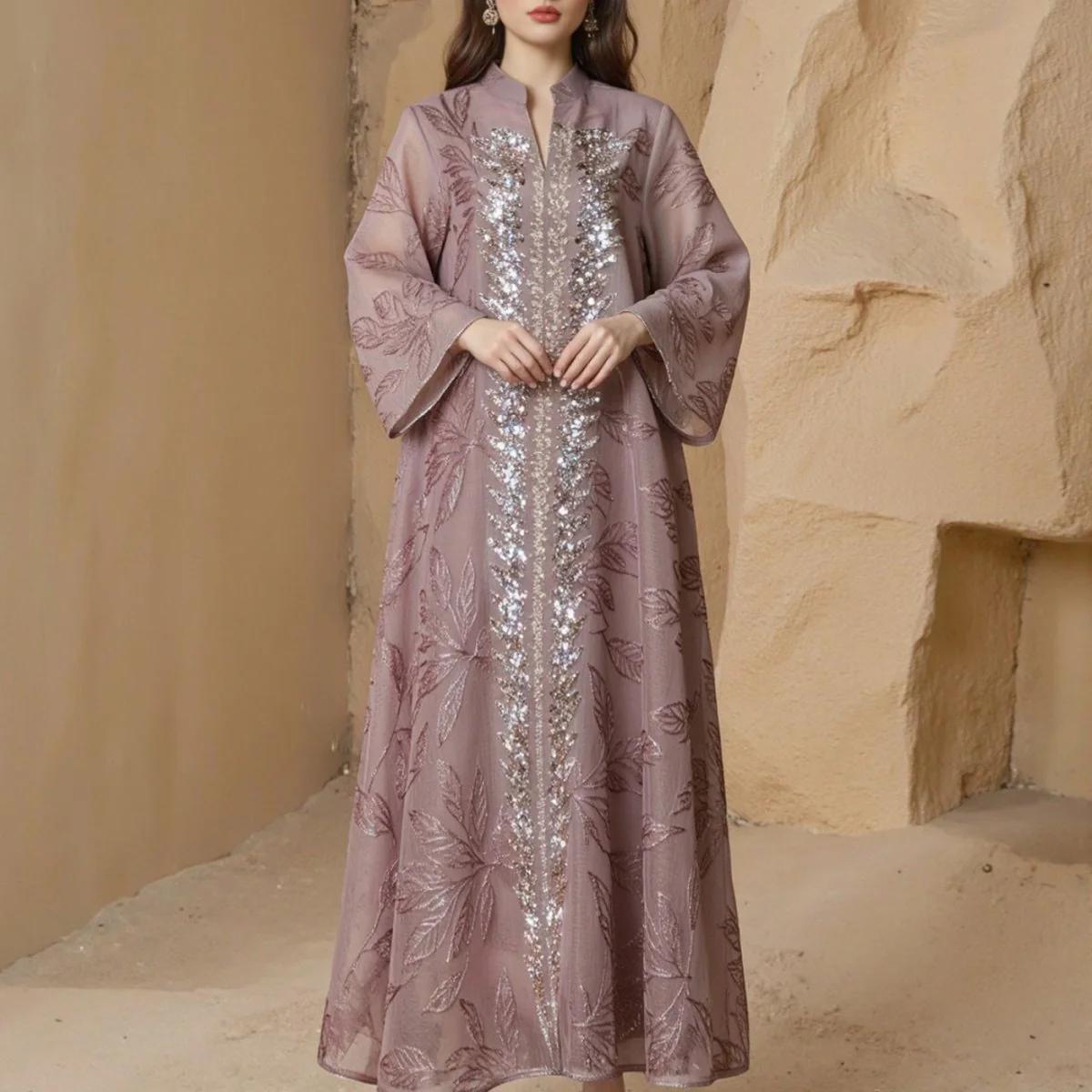 Sequin Embroidered Mesh Abaya (MA415) - Image 3